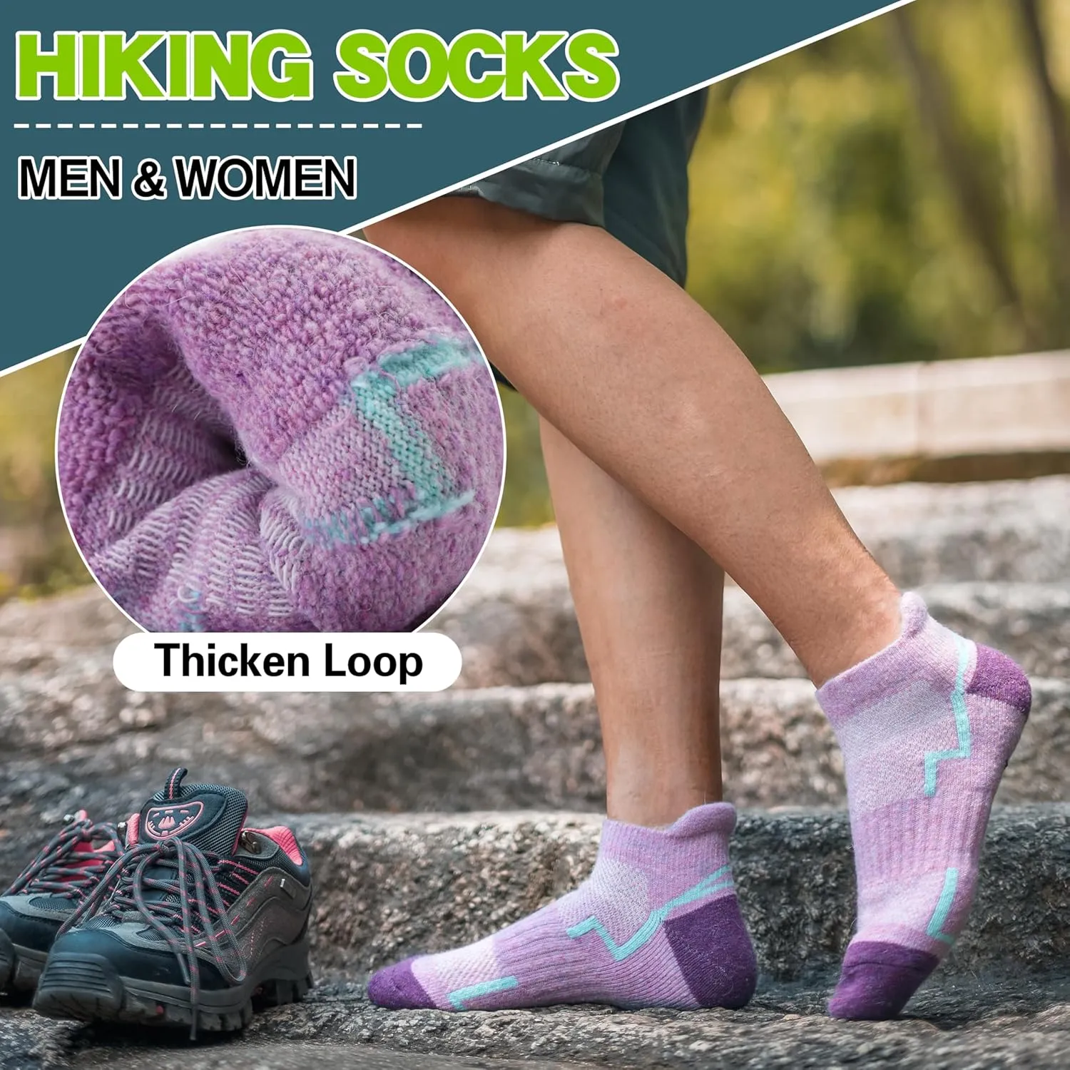 6 Pairs Merino Wool Ankle Hiking Running Socks Compression Support Thick Athletic Low Cut Socks for Women Men