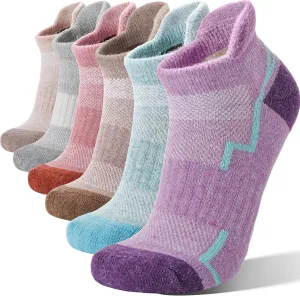 6 Pairs Merino Wool Ankle Hiking Running Socks Compression Support Thick Athletic Low Cut Socks for Women Men