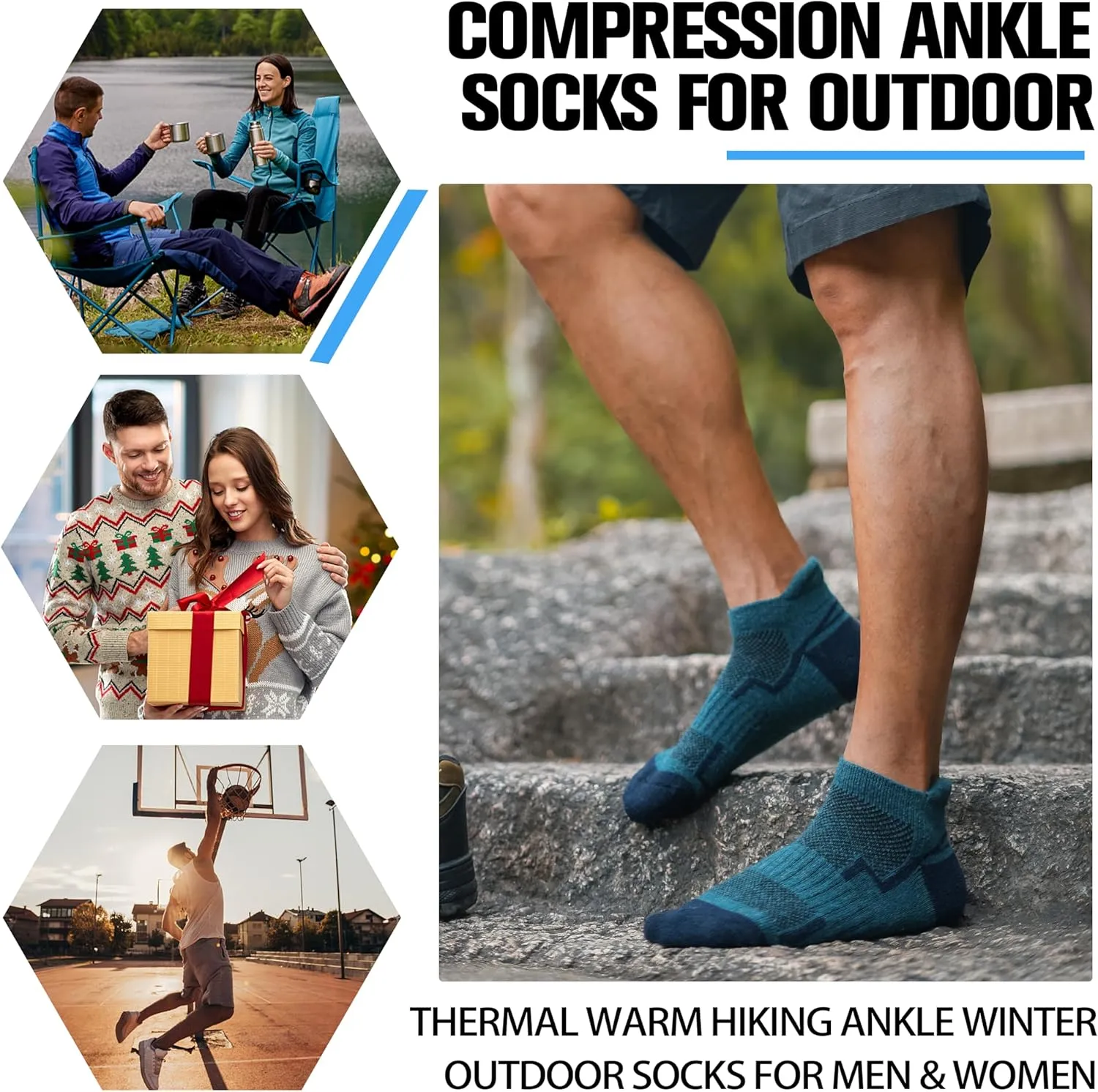 6 Pairs Merino Wool Ankle Hiking Running Socks Compression Support Thick Athletic Low Cut Socks for Women Men