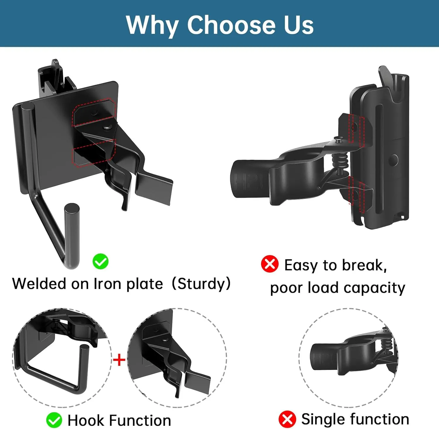 6 Pcs Upgrade E-Track Tool Holders with J Hook,E Track Accessories for Enclosed Trailer Store Shovels,Broom E Track Hook Tool Holder Hanger for Trailer Accessories,E Track Shovel Holder