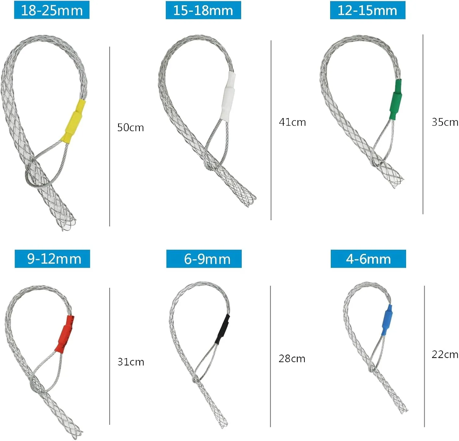 6pcs as a set cable Puller Socks Cable Pulling Sock Grip Wire Eye Mesh Wire Grip Cable Puller Wire Mesh Cable Grip 4-25MM