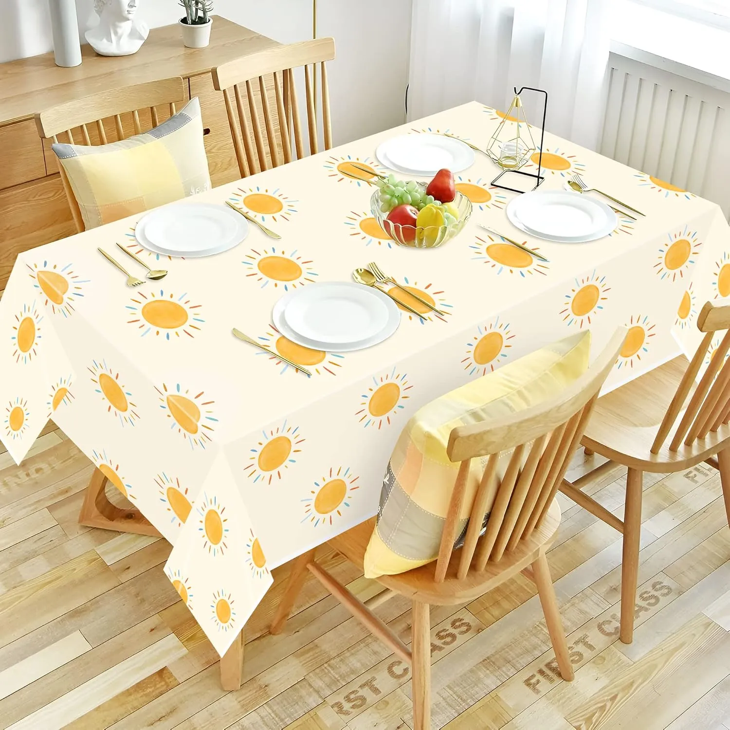6Pcs Retro Boho Sun Birthday Party Tablecloths Here Comes The Son Disposable Plastic Waterproof Rectangular Table Covers First Trip Around The Sun Party Decorations Baby Shower Supplies
