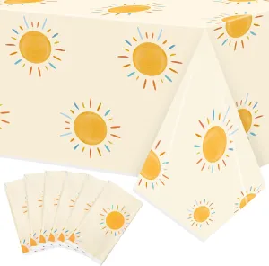 6Pcs Retro Boho Sun Birthday Party Tablecloths Here Comes The Son Disposable Plastic Waterproof Rectangular Table Covers First Trip Around The Sun Party Decorations Baby Shower Supplies