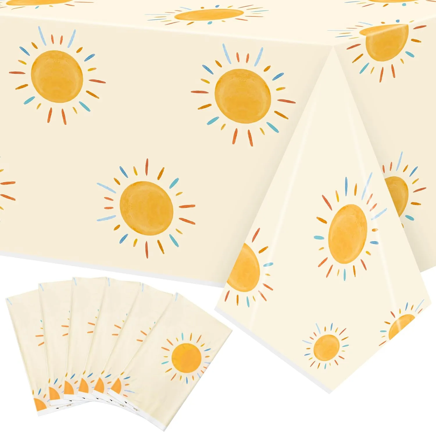 6Pcs Retro Boho Sun Birthday Party Tablecloths Here Comes The Son Disposable Plastic Waterproof Rectangular Table Covers First Trip Around The Sun Party Decorations Baby Shower Supplies