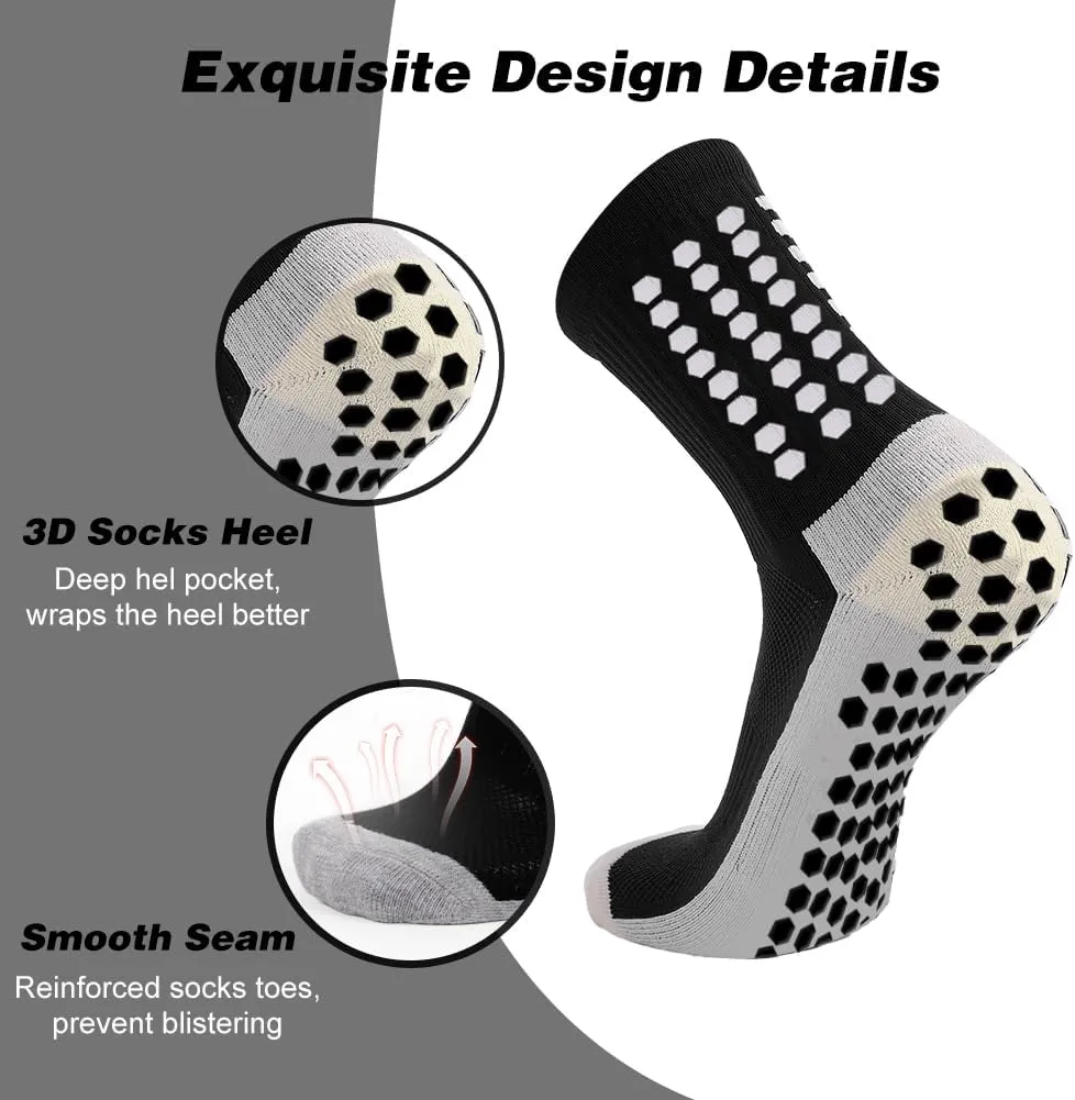 8 Pack Men's Soccer Socks Anti Slip Non-Slip Grip Pads for Football Basketball Sports Grip Soccer Socks