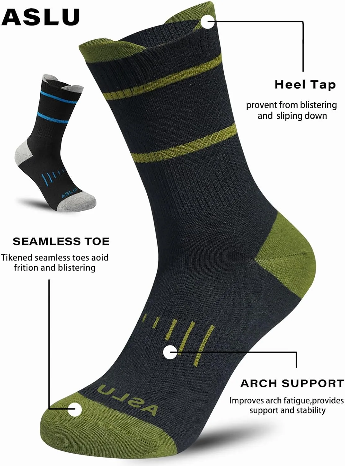 8Pairs Men's Seamless Crew Work Socks,Moisture Wicking Athletic Socks for Hiking Sports Running Available in M-XXL