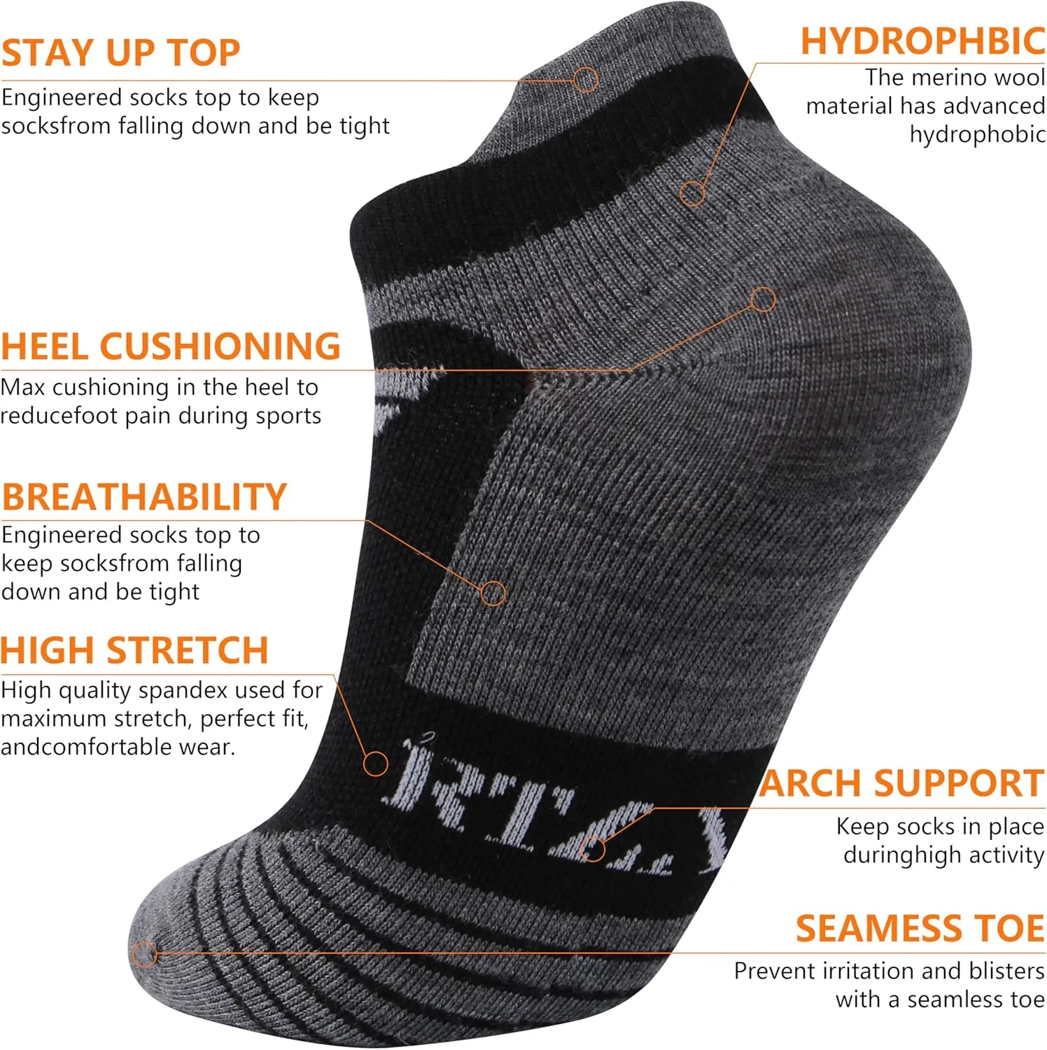 90% Merino Wool Low Cut Athletic Ultra-Light Running Ankle Socks, Tennis Golf Socks for Women & Men
