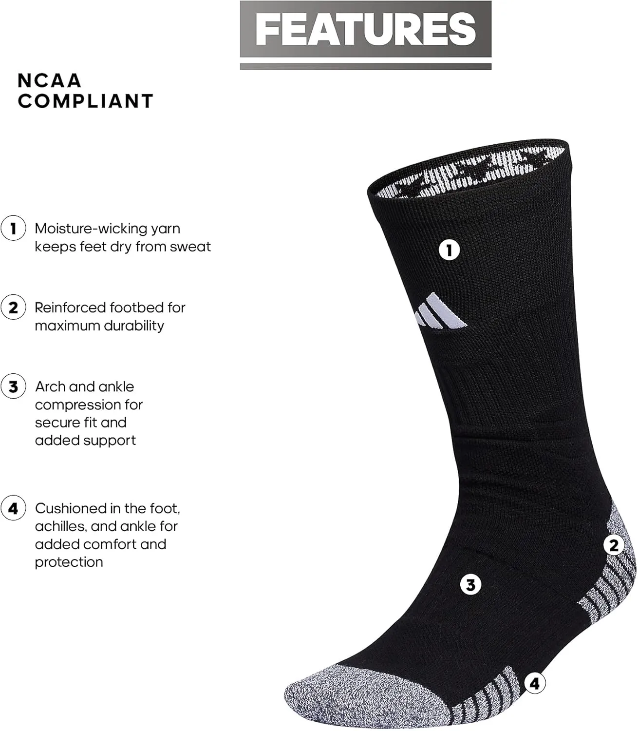 adidas 5-Star Football Crew Socks for Men's and Women's Sports, Soccer, Volleyball, 1-Pack