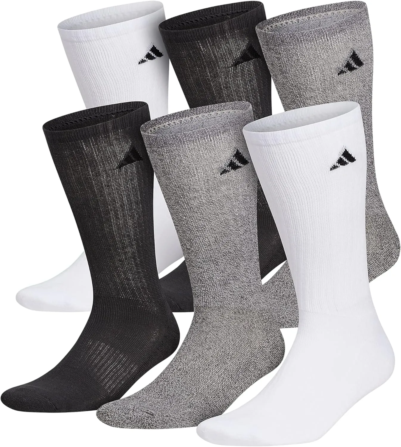 adidas Men's Athletic Cushioned 6-Pack Crew, Cushioned Crew Socks with Arch Compression for a Secure Fit