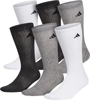 adidas Men's Athletic Cushioned 6-Pack Crew, Cushioned Crew Socks with Arch Compression for a Secure Fit