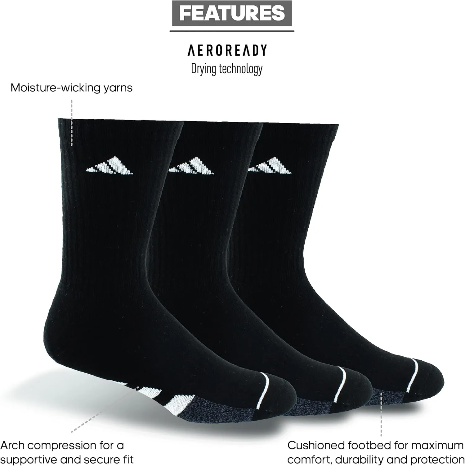 adidas Men's Cushioned Crew Socks (3-Pair)