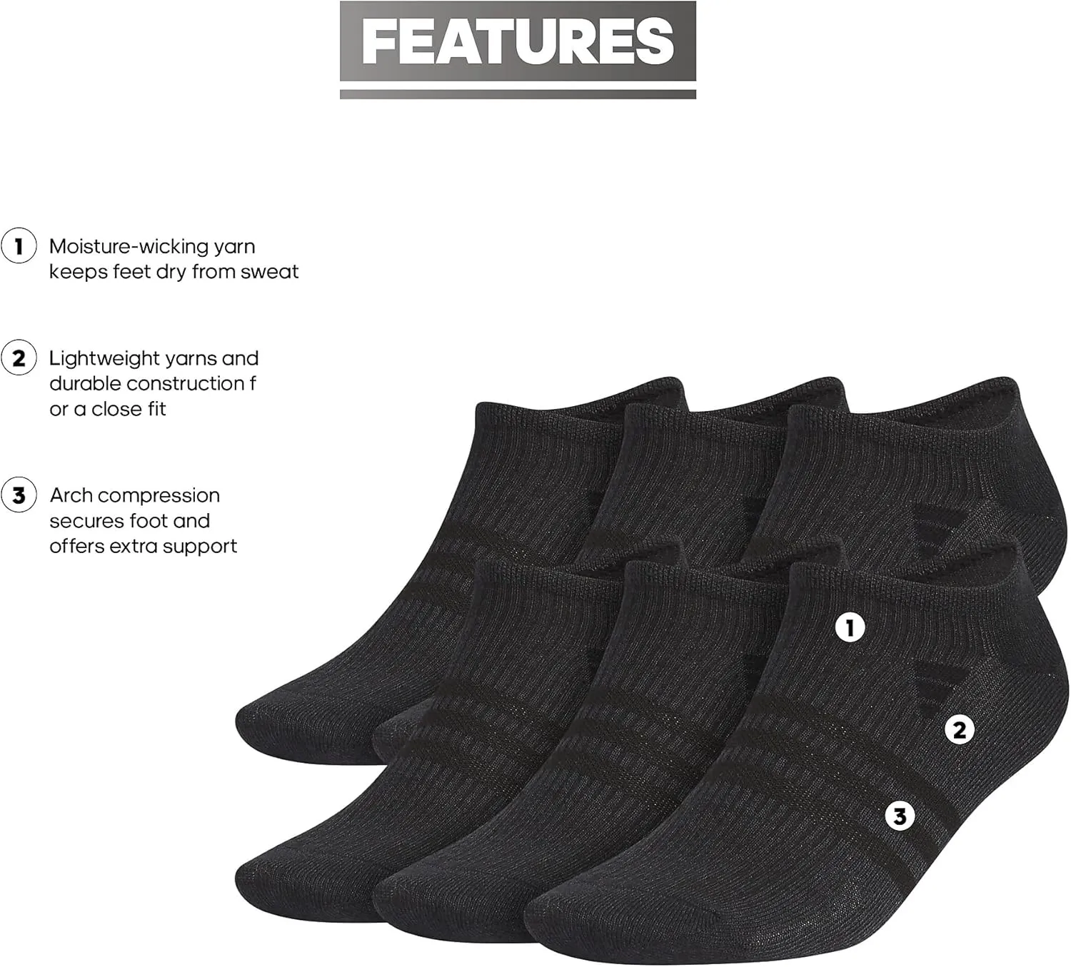 adidas Men's Superlite No Show Socks, Arch Compression Socks For Men, Athletic, Durabable, Lightweight and Breathable, 6-Pack