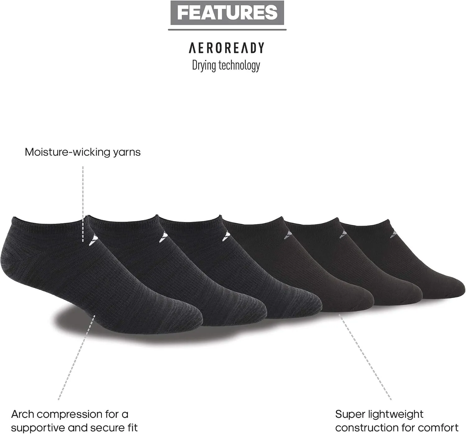adidas Men's Superlite No Show Socks, Arch Compression Socks For Men, Athletic, Durabable, Lightweight and Breathable, 6-Pack