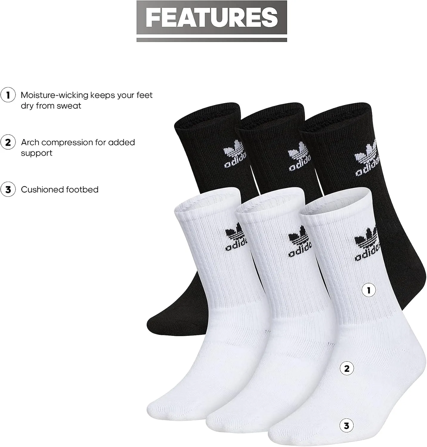 adidas Originals Unisex child Athletic Cushioned Crew Socks OG (6 pairs) durable breathable