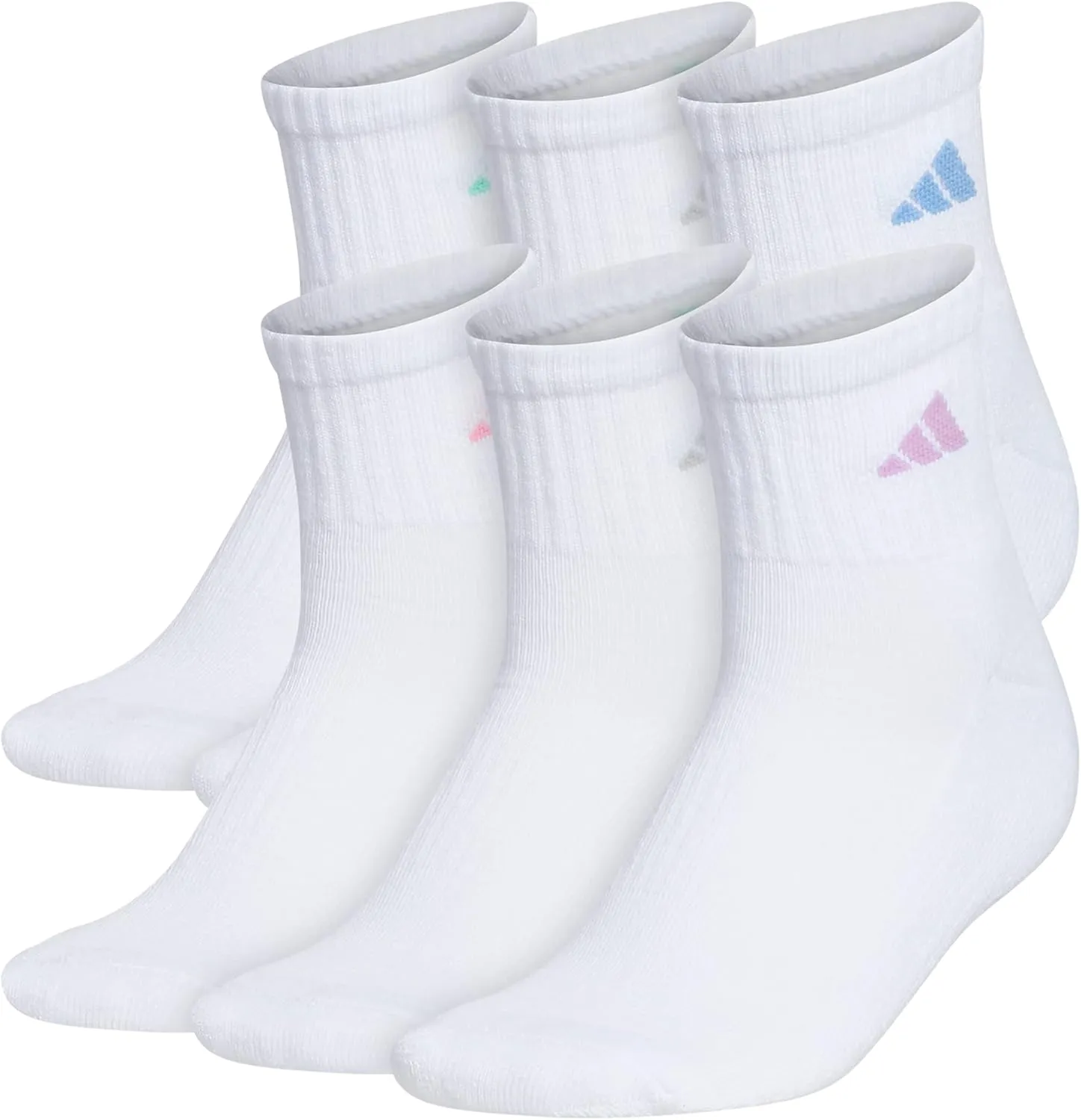 adidas Women's Ankle Socks, Athletic Cushioned Quarter Fit, 6-Pack, Durable, Comfortable, Cooling, with Compression