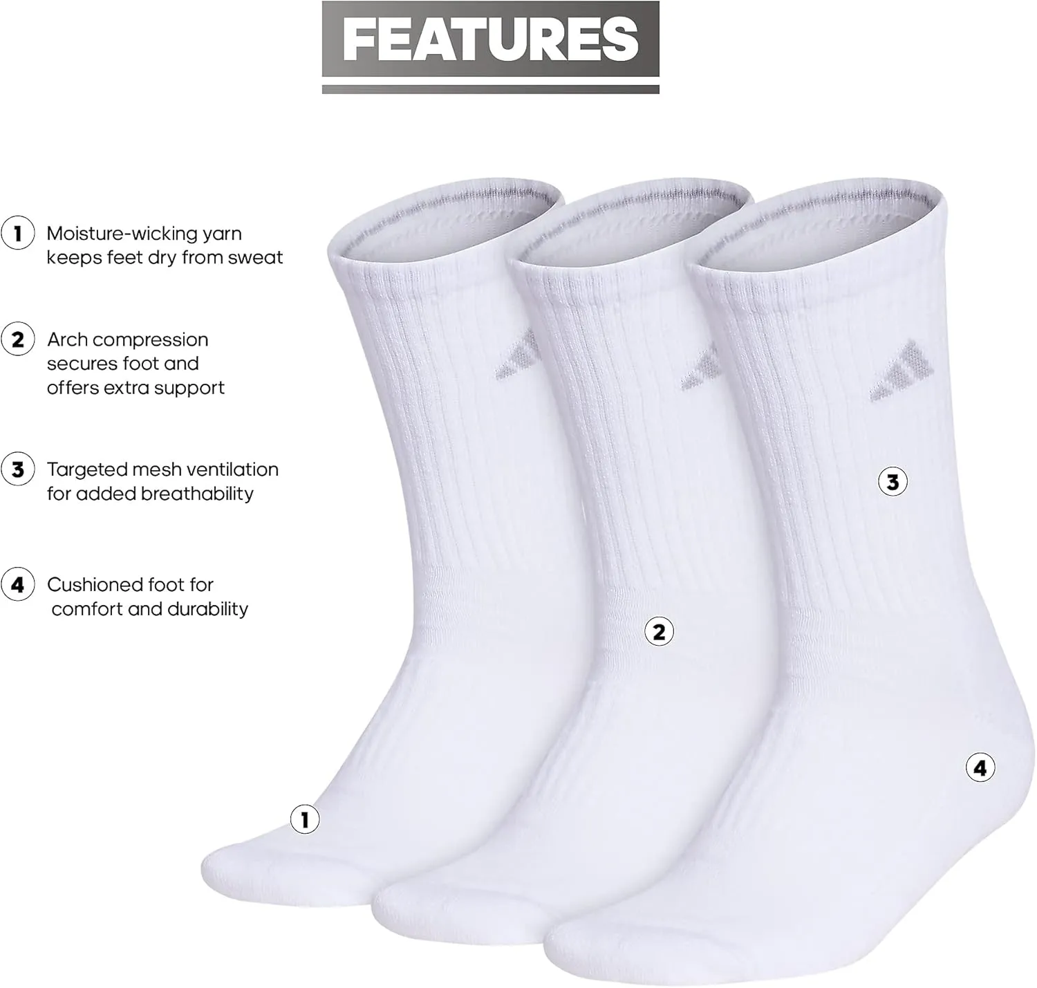 adidas Women's Cushioned Crew Socks with Arch Compression (3 Pairs)