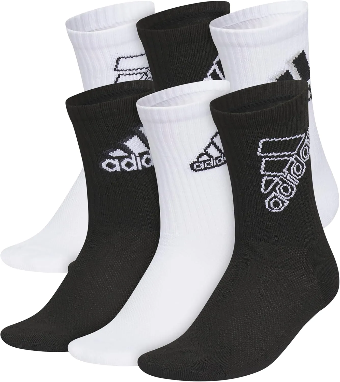 adidas Youth Athletic Cushioned 6-Pack Crew, Kid's Crew Socks for Sports, Durable & Breathable