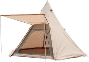 Adult Indian Teepee Tent,Waterproof 5-8 Person Pyramid Tent, Double Layer Camping Tent for Backpacking, Thru-Hiking, Kayaking, and Canoeing, Easy Setup