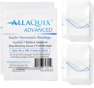 Advanced Kaolin Hemostatic Gauze – Z-Fold Sterile Clotting Bandage (3" x 12 ft, 2-Pack) | Stops Bleeding Fast for Trauma, Tactical First Aid, Emergency Kits, Survival, and IFAKs