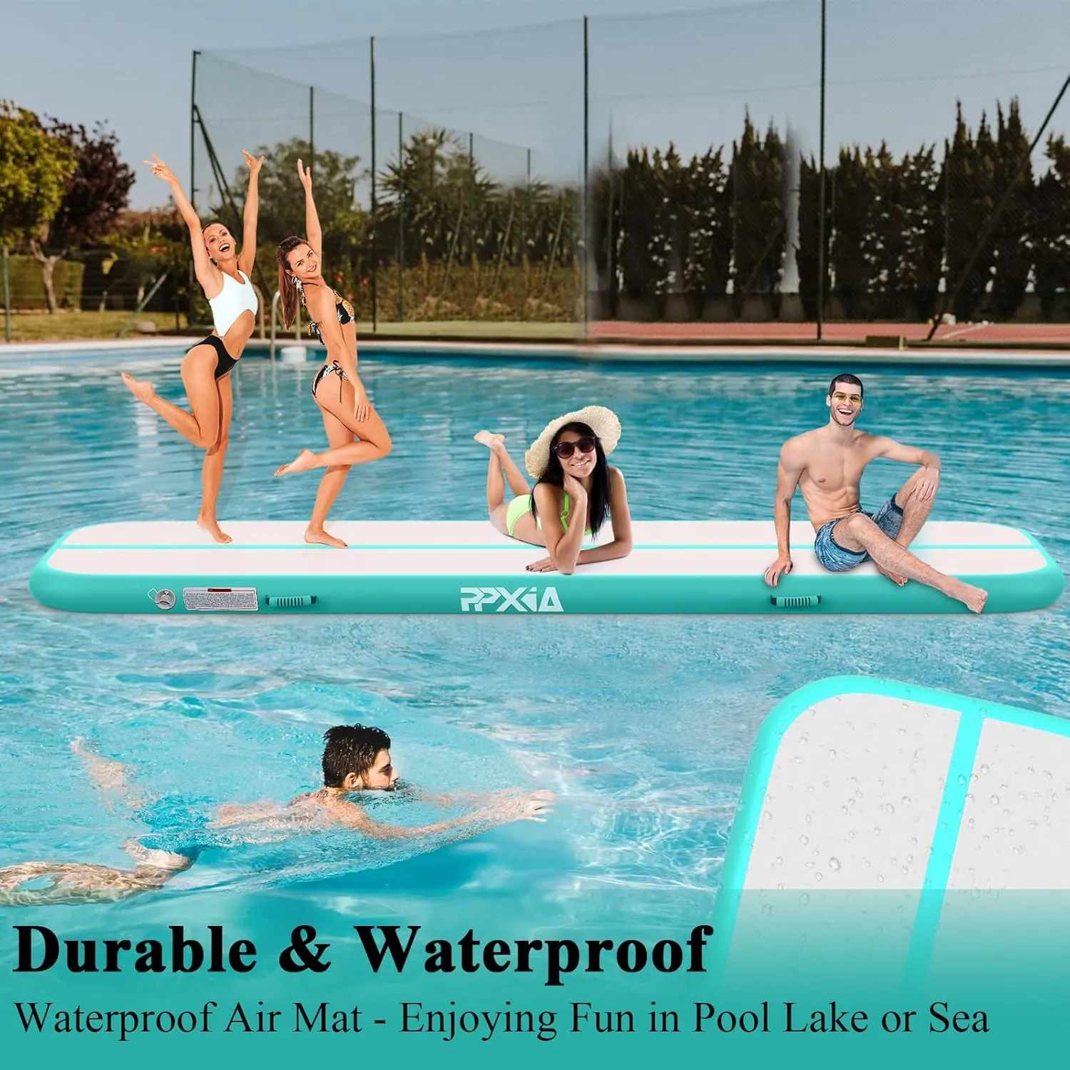 Air Tumble Track Mat 6.6ft 10ft 13ft 16ft 20ft Inflatable Gymnastics Tumbling Mat with Air Pump for Kids Adults, 4/8 inch Thick Gymnastic Mats for Home Use Gym Outdoor Cheerleading Training