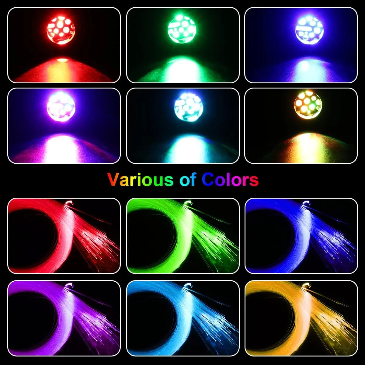 AKEPO 16W Small Size RGBW APP Twinkle Fiber Optic Light Kit, Mixed 295pcs 9.8ft/3m Optical Fiber Star Music Activated Ceiling Light Kit for Car Headliner Star/Home