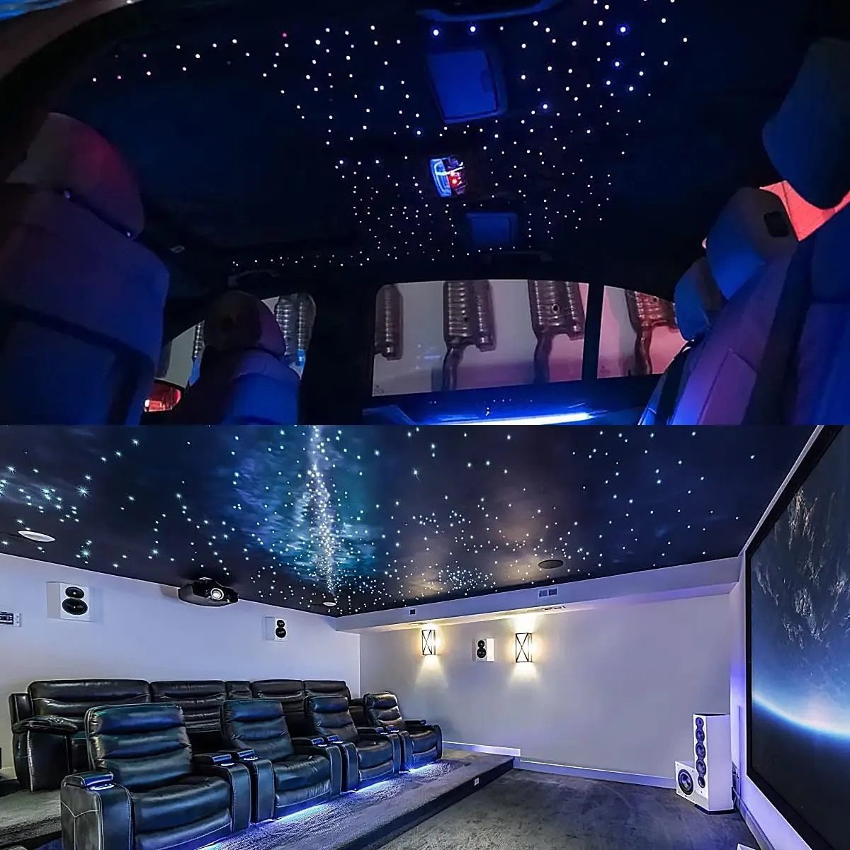AKEPO 16W Small Size RGBW APP Twinkle Fiber Optic Light Kit, Mixed 295pcs 9.8ft/3m Optical Fiber Star Music Activated Ceiling Light Kit for Car Headliner Star/Home