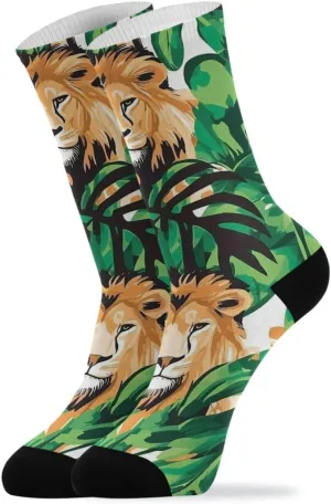 ALAZA Mens Crew Socks Compression Cycling Running Athletic Socks Lions Green Jungle Breathable 2 Pack