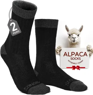 Alpaca Socks for Men & Women (2 Pairs) Moisture Wicking Warm Casual Alpaca Crew Wool Socks for Hunting Hiking
