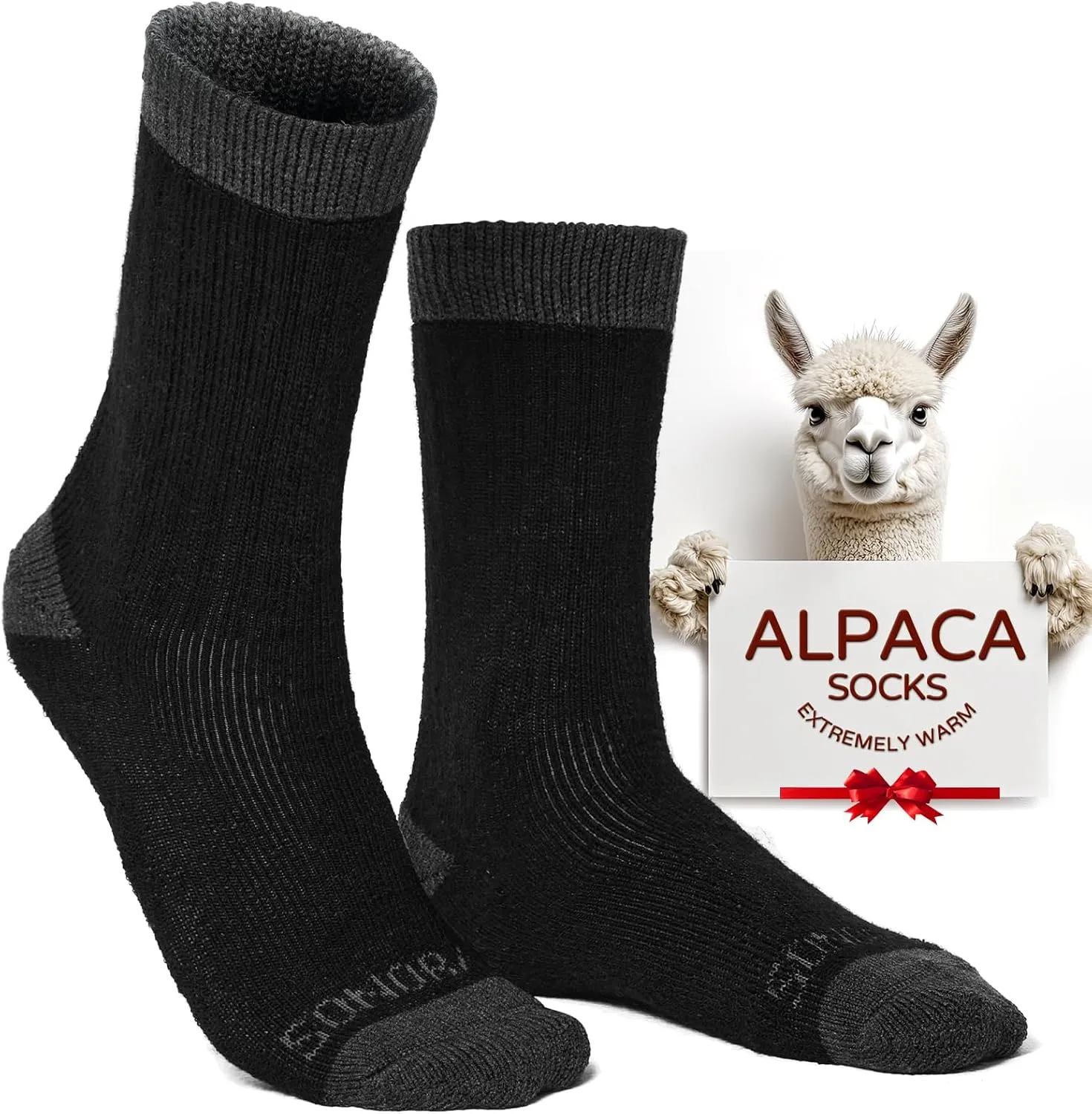 Alpaca Socks for Men & Women (2 Pairs) Moisture Wicking Warm Casual Alpaca Crew Wool Socks for Hunting Hiking