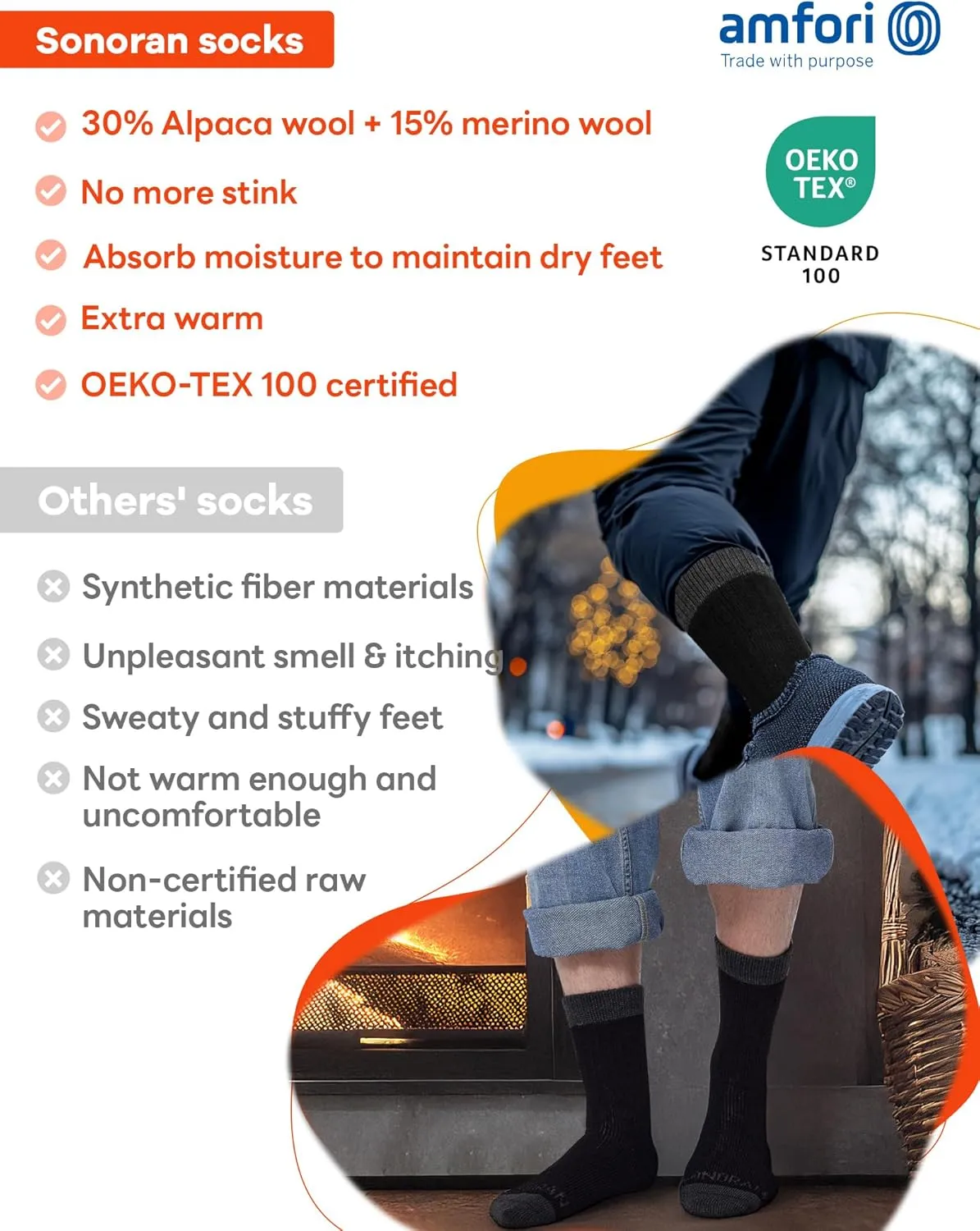 Alpaca Socks for Men & Women (2 Pairs) Moisture Wicking Warm Casual Alpaca Crew Wool Socks for Hunting Hiking