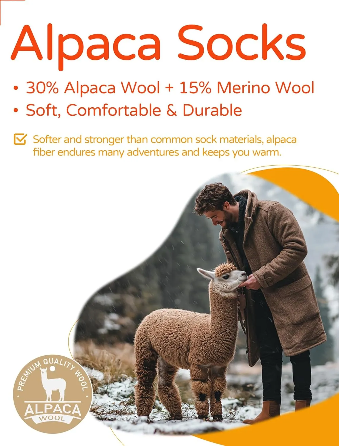 Alpaca Socks for Men & Women (2 Pairs) Moisture Wicking Warm Casual Alpaca Crew Wool Socks for Hunting Hiking