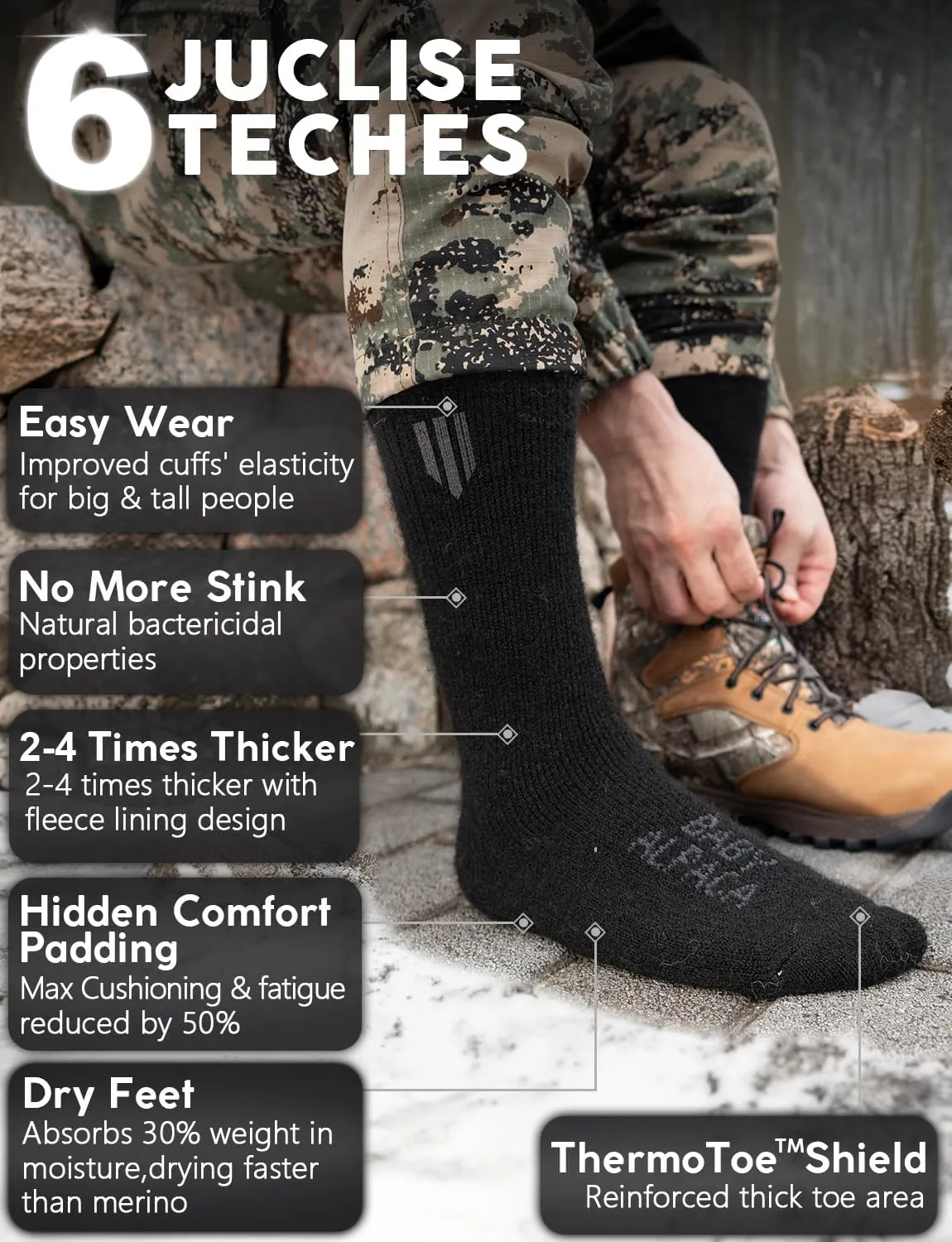 Alpaca Wool Boot Socks 2 pairs for Men and Women,Heavyweight Thick Thermal Socks Cold Weather Hunting Hiking,Moisture Wicking