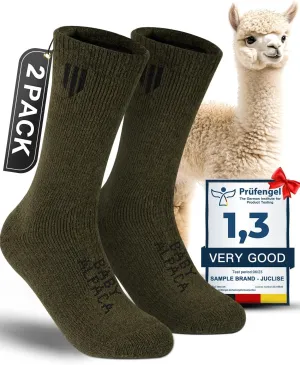 Alpaca Wool Crew Socks 2 pairs for Men and Women,Thick Thermal Winter Hunting Socks Hiking,Moisture Wicking Cushioned