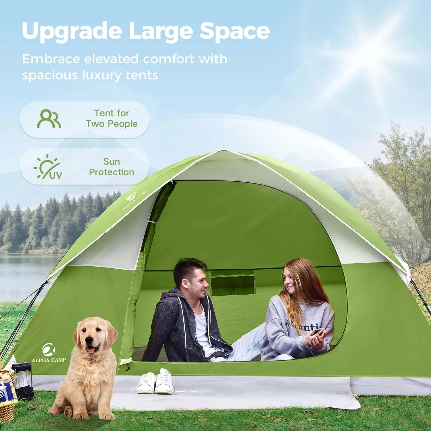 ALPHA CAMP 2/3/4 Person Camping Dome Tent with Rainfly, Lightweight Weatherproof Portable Backpacking Instant Tent, Easy Setup Tent for Outdoor Camping, Hiking, Mountaineering, Travel, Beach