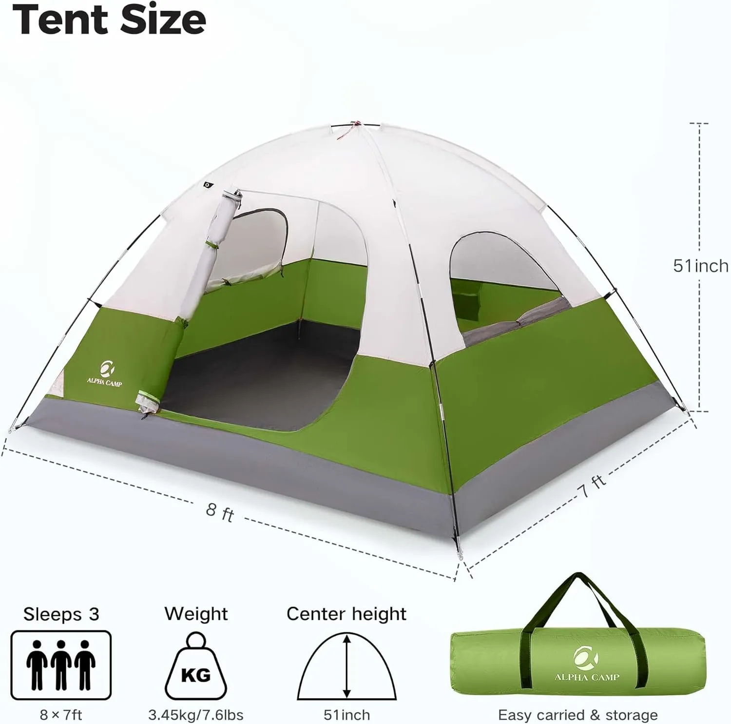 ALPHA CAMP 2/3/4 Person Camping Dome Tent with Rainfly, Lightweight Weatherproof Portable Backpacking Instant Tent, Easy Setup Tent for Outdoor Camping, Hiking, Mountaineering, Travel, Beach
