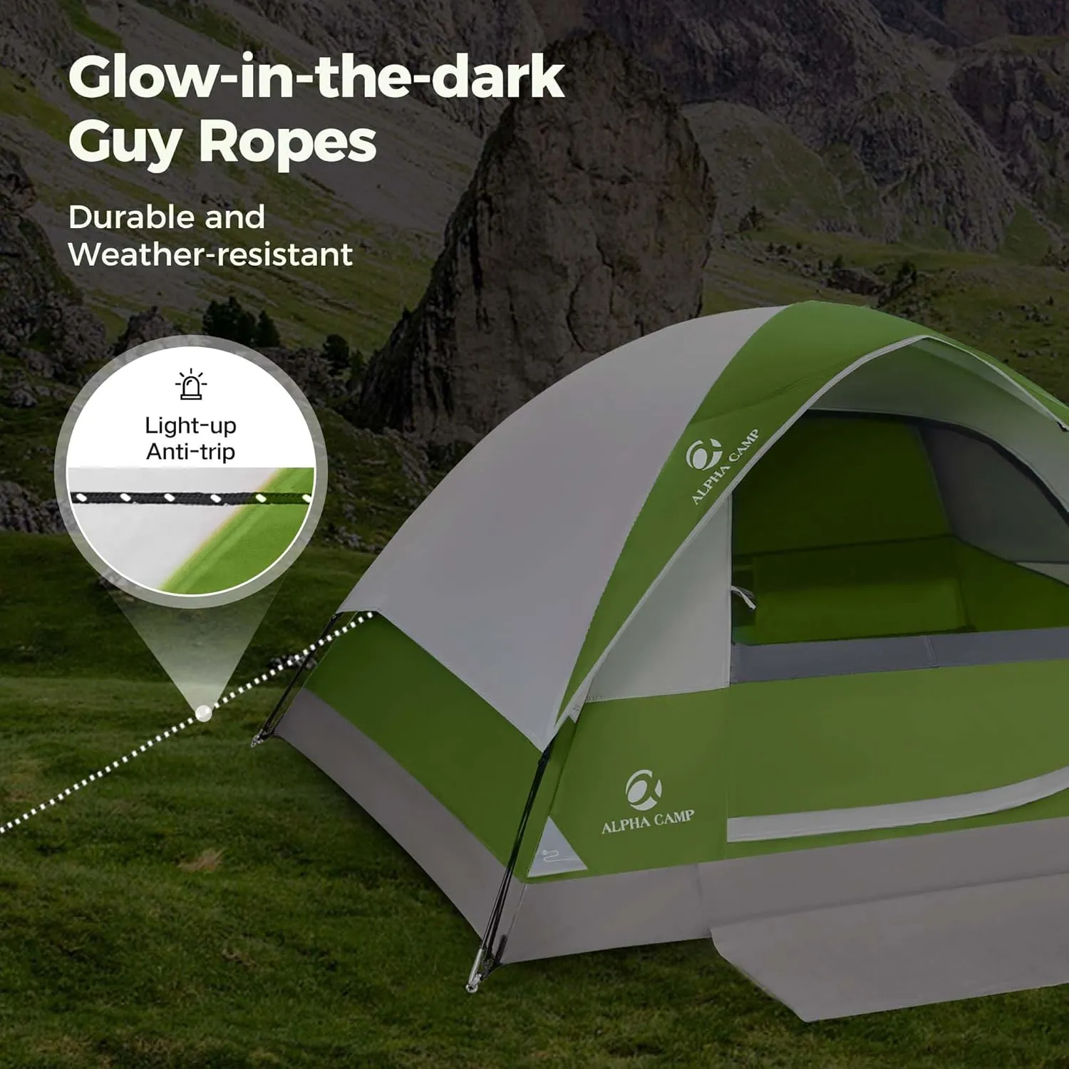 ALPHA CAMP 2/3/4 Person Camping Dome Tent with Rainfly, Lightweight Weatherproof Portable Backpacking Instant Tent, Easy Setup Tent for Outdoor Camping, Hiking, Mountaineering, Travel, Beach