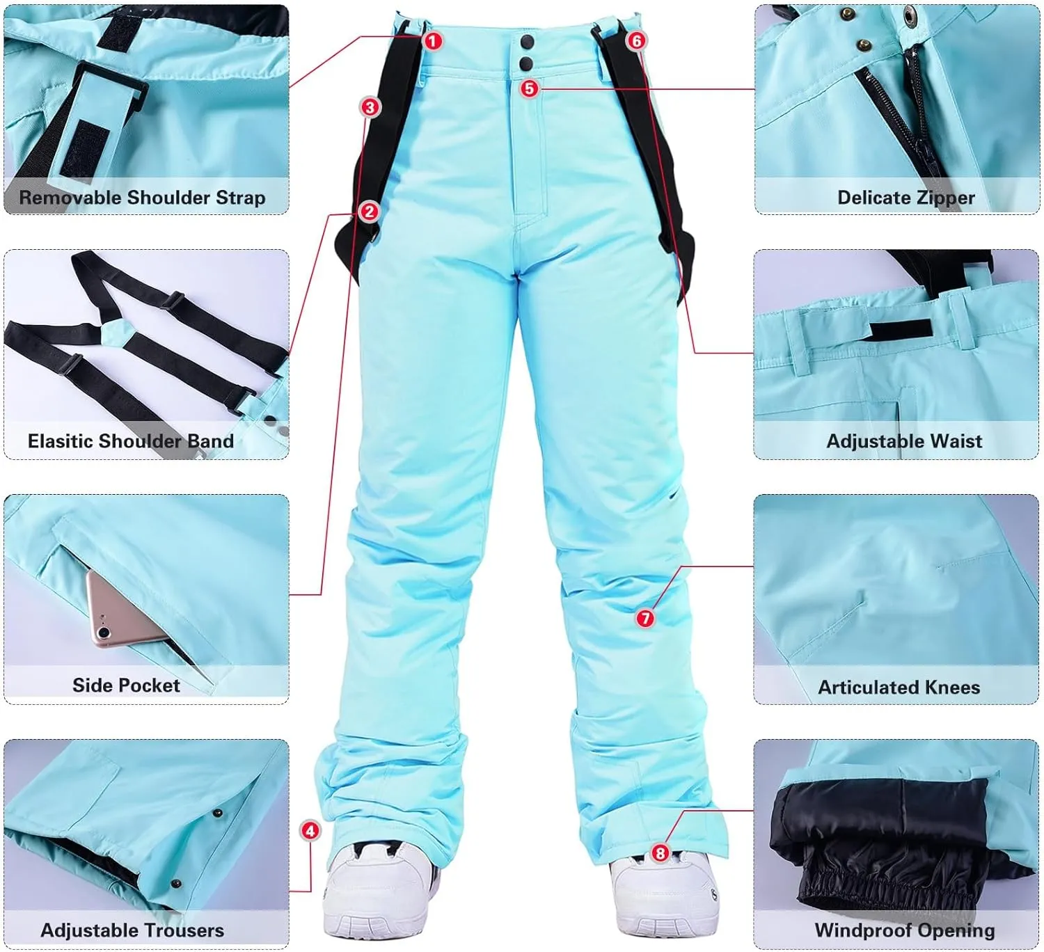 ALSOGO Women's Ski Jackets and Pants Insulated Suits Snowboarding Snowsuit Coat Warm Hooded Waterproof Windproof