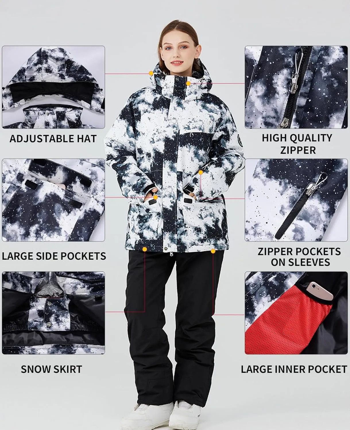 ALSOGO Women's Ski Jackets and Pants Insulated Suits Snowboarding Snowsuit Coat Warm Hooded Waterproof Windproof
