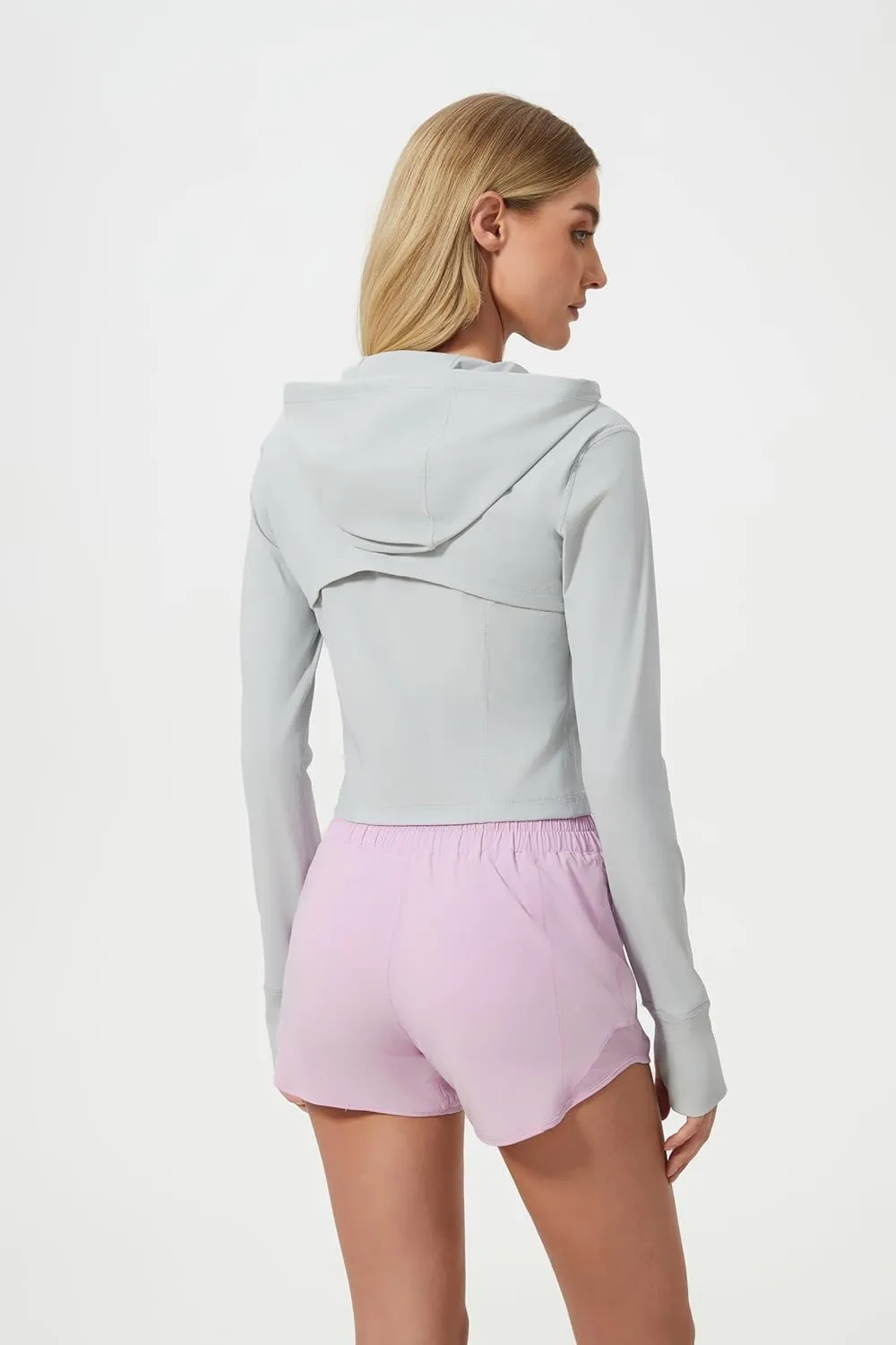 altiland Lightweight Workout Hooded Jacket for Women, UPF 50  Cropped Full Zip Athletic Gym Running Jackets with Thumb Holes