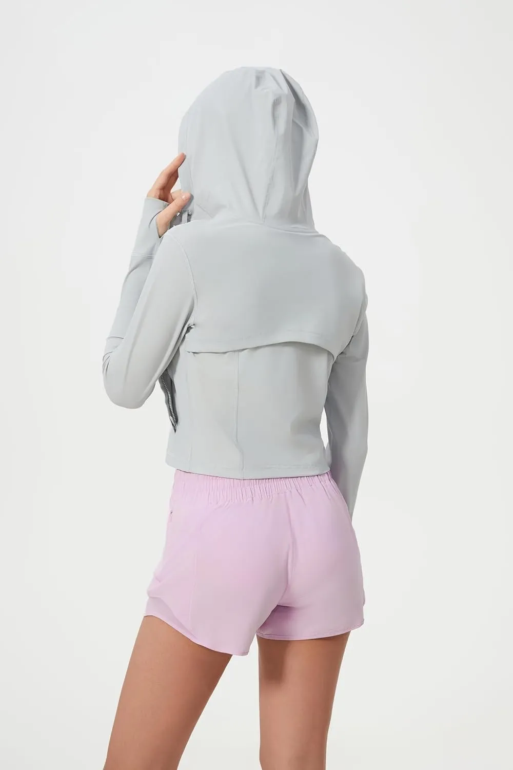 altiland Lightweight Workout Hooded Jacket for Women, UPF 50  Cropped Full Zip Athletic Gym Running Jackets with Thumb Holes