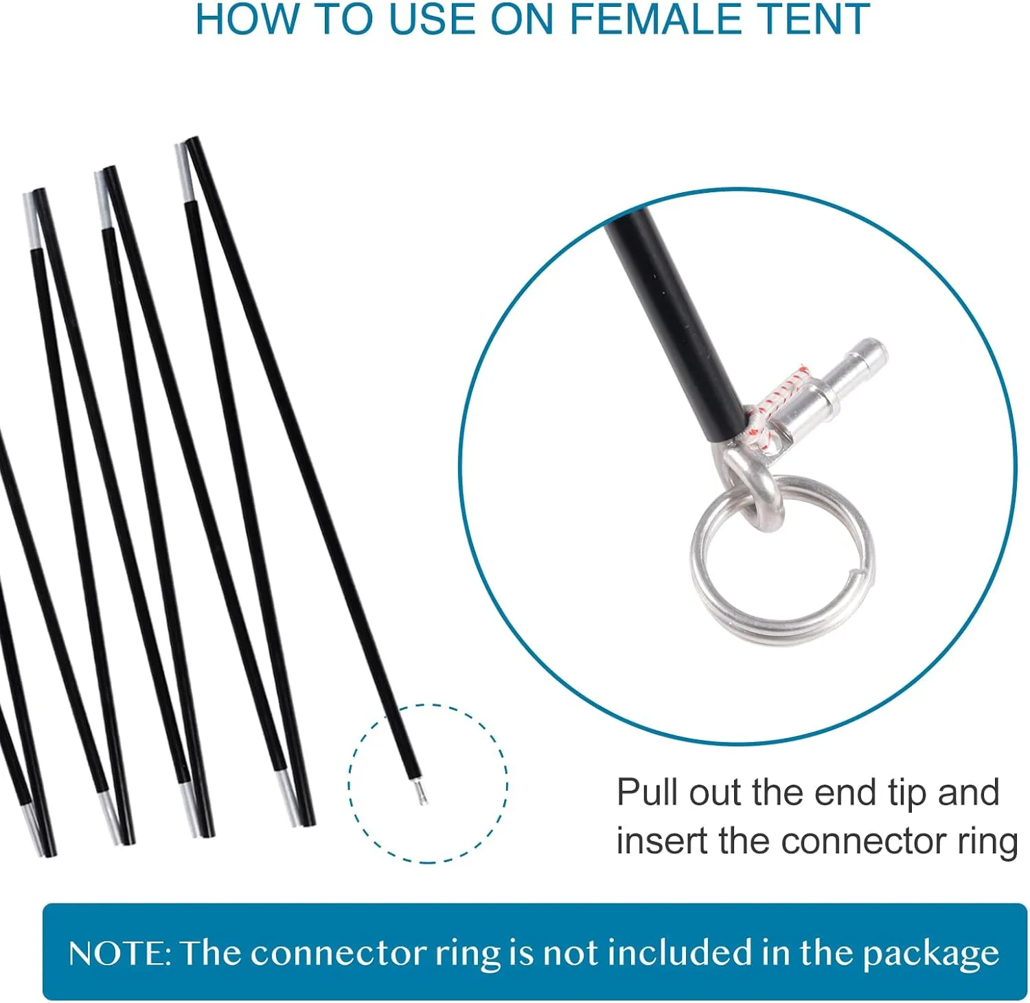 Aluminum Tent Poles Replacement, Black Pre-Assembled Tent Pole, 7001 T6 Heated Camping Tent Rod