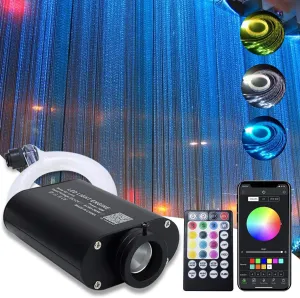 AMKI 16W RGBW Fiber Optic Curtain Light Kit, 300 Strands Flash Point Waterfall Curtain Lights Kit with Sound Smart App Control 0.04in/1mm 6.5ft/2m Fiber Optic Cable for Home Window Decor