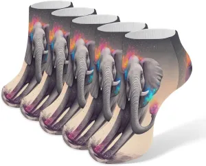 Animal Cartoon Elephant Casual Socks Soft Moisture-Wicking Socks Low Cut Invisible Liner Ankle Sock (5 Pairs)