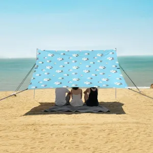 Animal Paw Seamless Pattern Beach Canopy Tent Anti-UV & Wind Resistant, Camping Sun Shelter Easy Setup Portable,Outdoor Shade Tents with Sandbags,Sand Shovel,Ground Pegs & Stability Poles