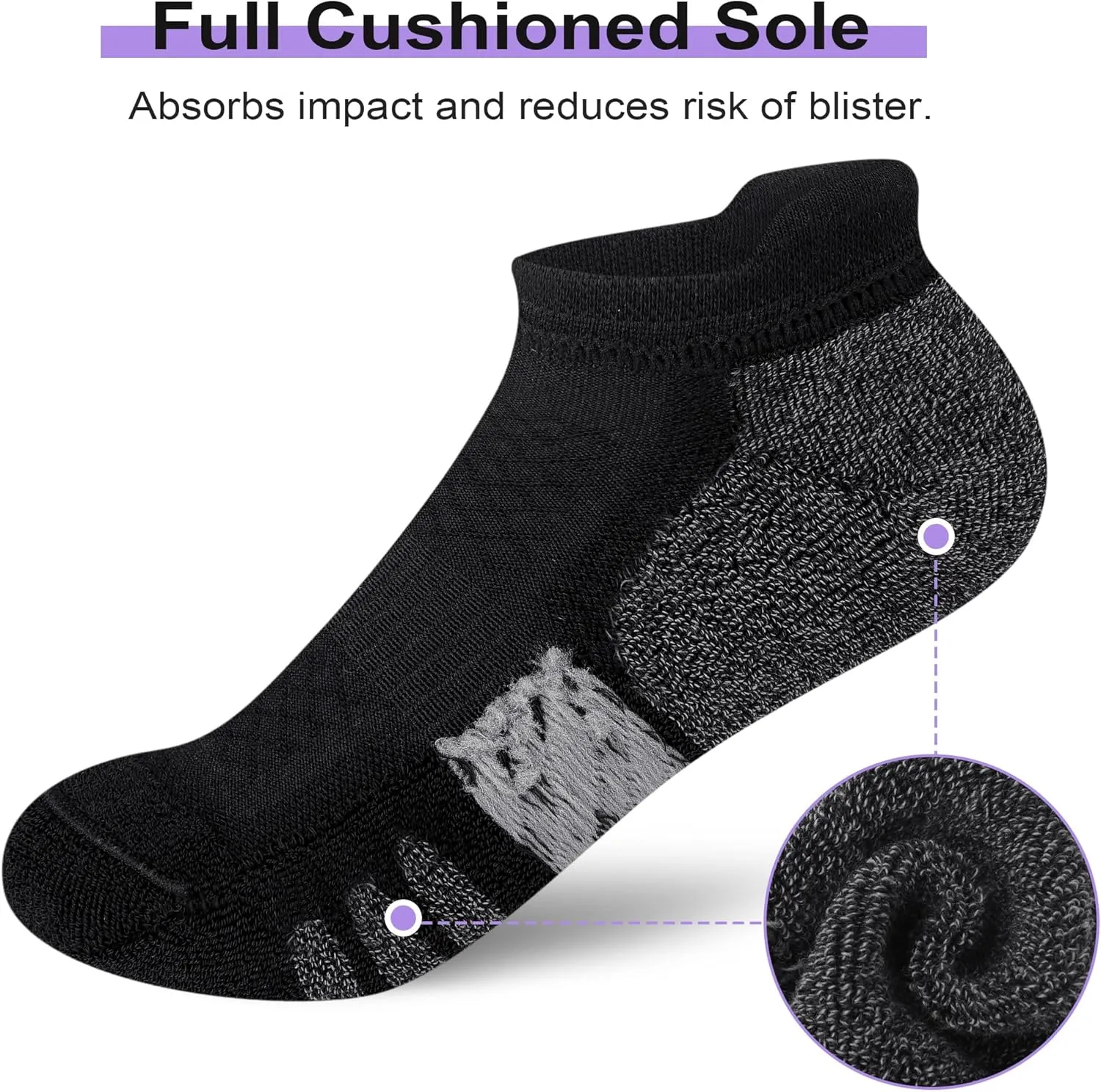 Ankle Socks Women Anti-blister Breathable Running Athletic Cushioned Socks 3/6 Pairs