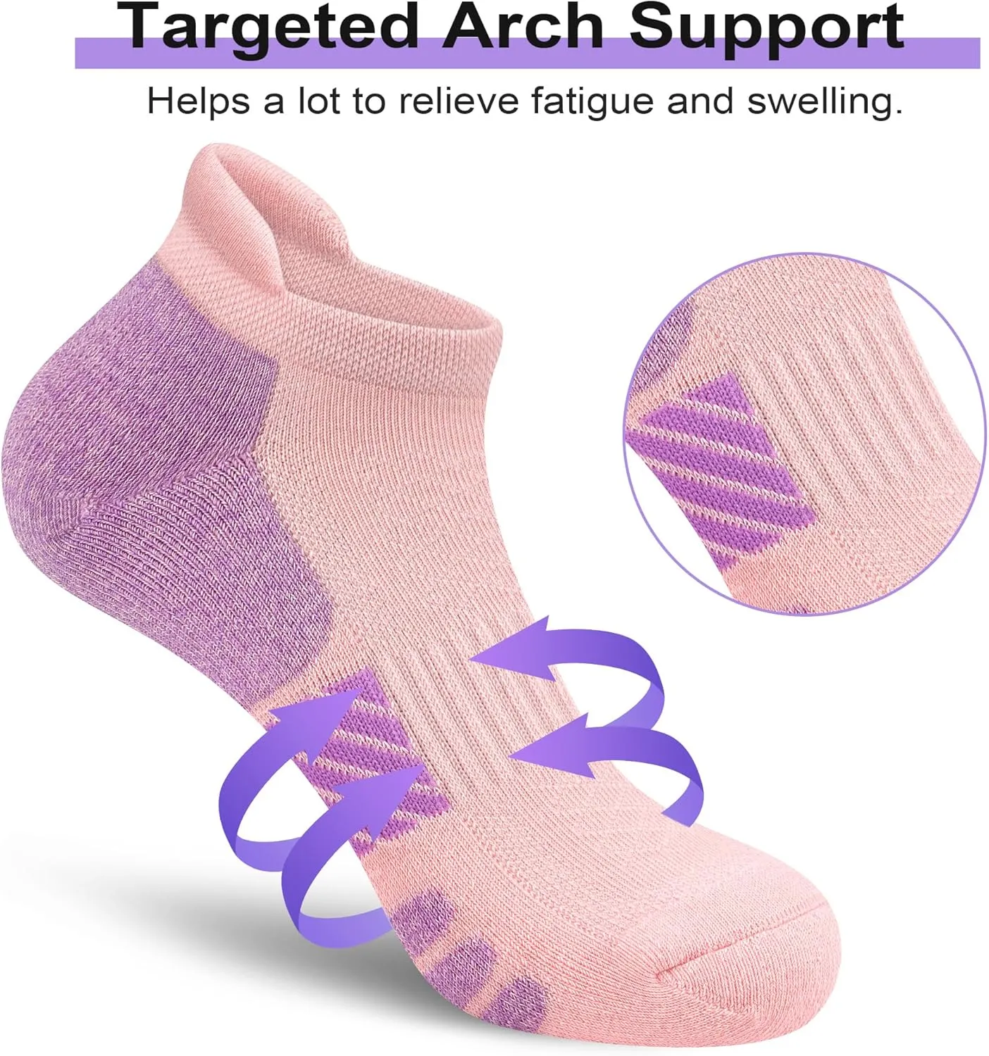 Ankle Socks Women Anti-blister Breathable Running Athletic Cushioned Socks 3/6 Pairs