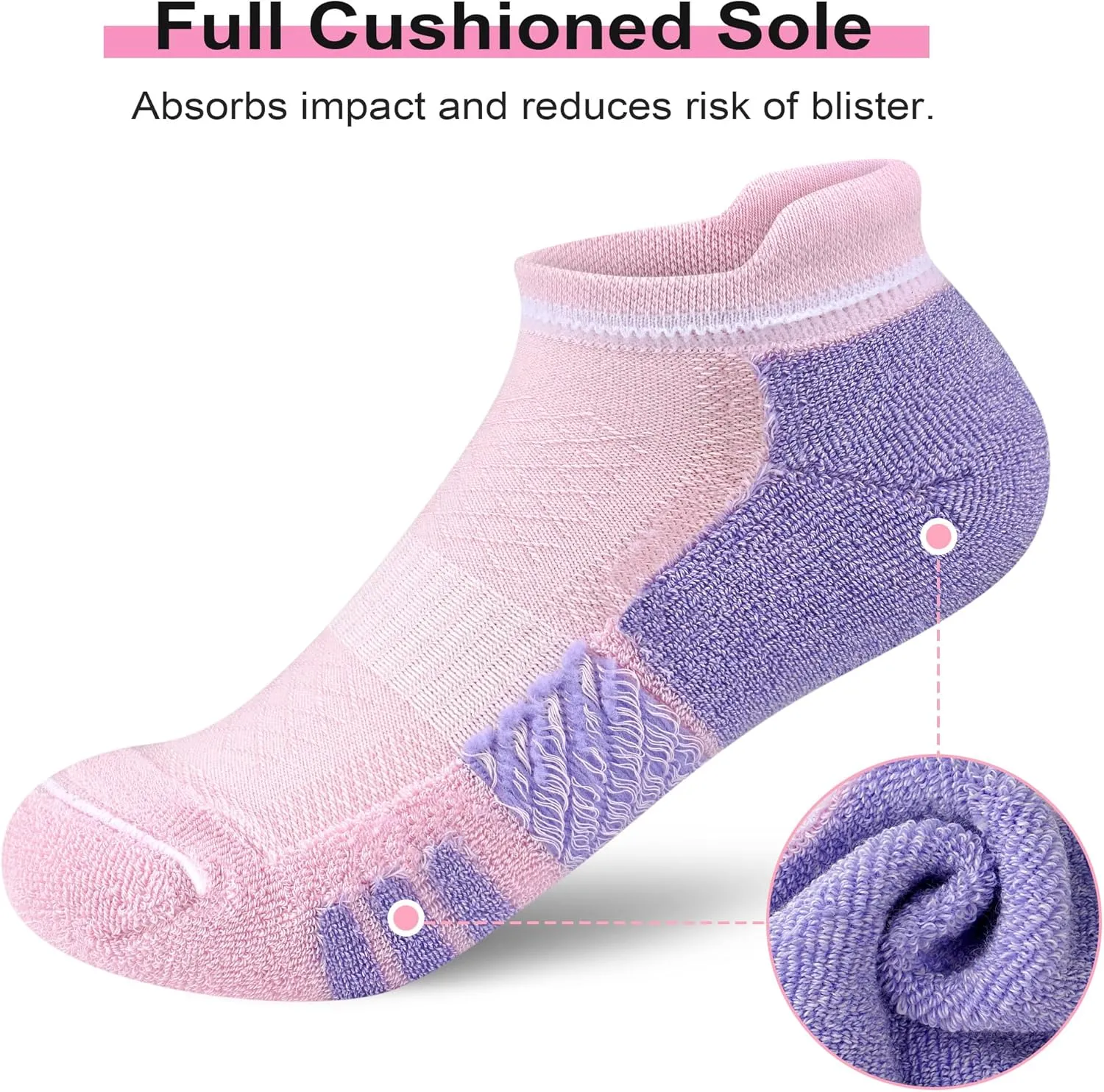Ankle Socks Women Anti-blister Breathable Running Athletic Cushioned Socks 3/6 Pairs