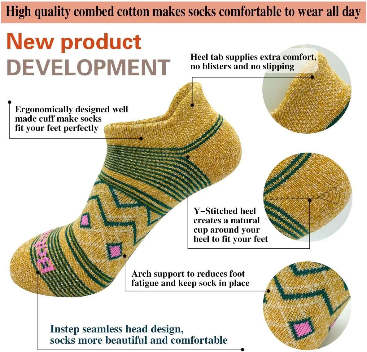 Anti-blister Thick Cushioned Wicking Odor Resist Athletic Casual Ankle Socks 6 Pairs