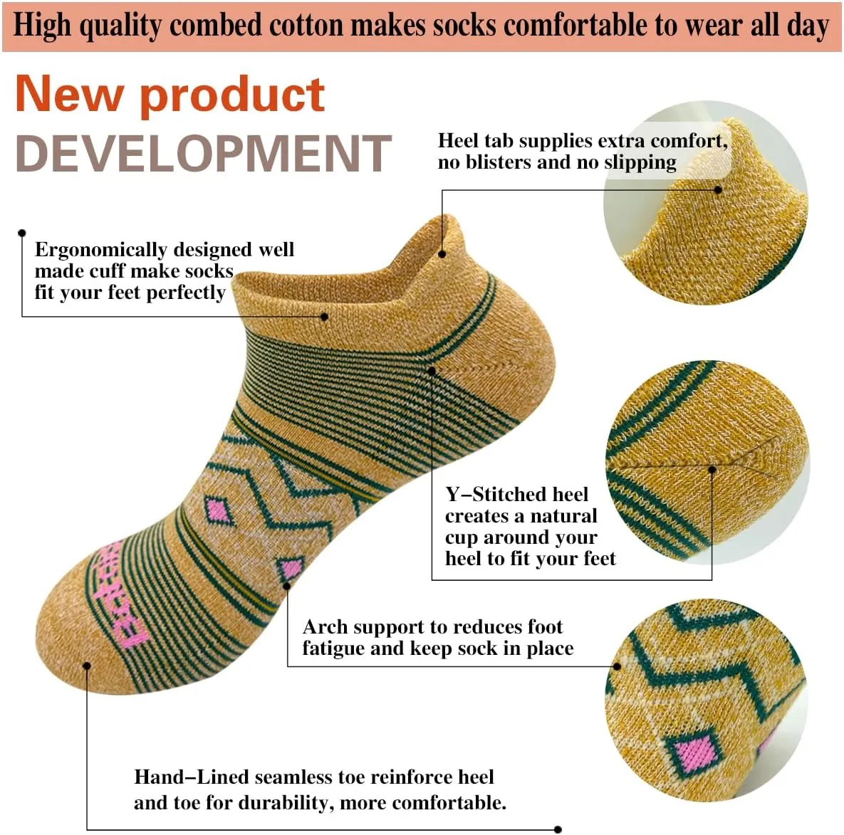 Anti-blister Thick Cushioned Wicking Odor Resist Athletic Casual Ankle Socks 6 Pairs