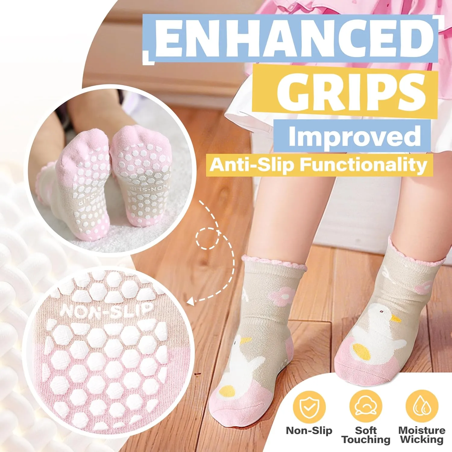 ANTSANG 12 Pairs Baby Girls Boys Toddlers Kids Grips Socks Crew Cotton Non-Slip/Anti-Skid Grips Socks